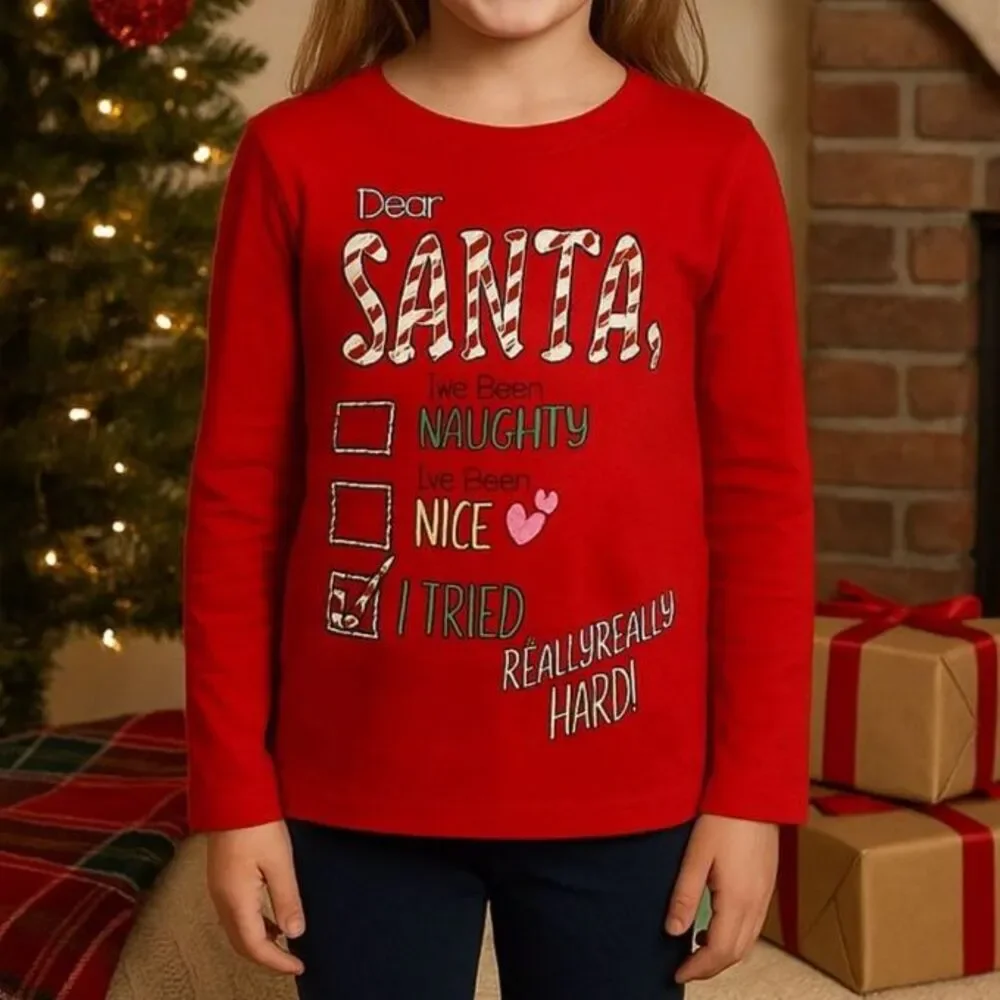 The Children’s Place Girls 5/6 Christmas Dear Santa Naughty Nice Long Sleeve Tee